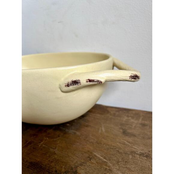 Vintage Buttercream Decorative Ceramic Bowl with Branch Handles | Cottagecore - Picture 4 of 6